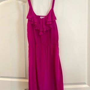 Hot pink slip mini dress with ruffles